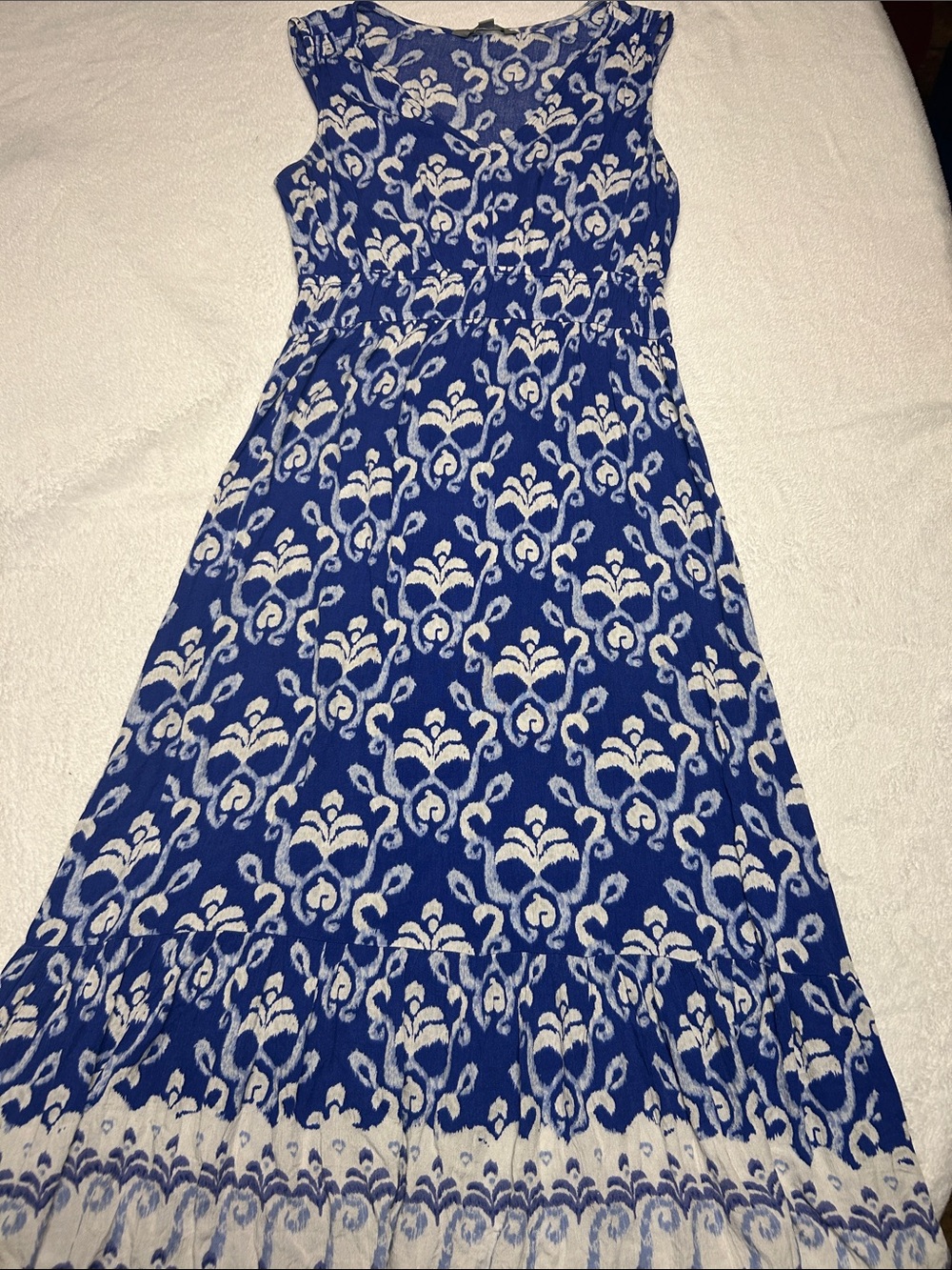 Suzannegrae Blue and White Printed Sleeveless Maxi Dress-Size 6